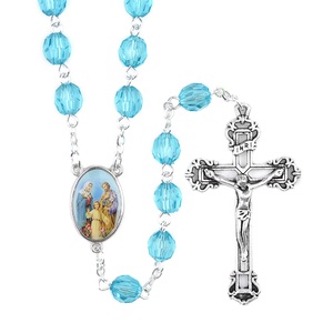 Collier <span class=keywords><strong>de</strong></span> perles acryliques, chapelet avec croix, <span class=keywords><strong>famille</strong></span> religieuse, pastoral, 8mm - Product Image 1