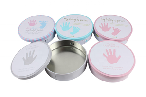 Custom Printed Baby Hand or Foot Print Round <strong>Tin</strong> <strong>Box</strong> Cookies Gift Metal Package Baby Full Moon <strong>Memorial</strong> <strong>Box</strong> - Product Image 2
