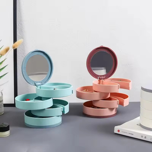 Multi-Layer Rotating Jewelry Rack Small Delicate Plastic Storage <b>Box</b> for Earrings Necklaces Bracelets <b>Makeup</b> <b>Box</b> With Lid - Product Image 2