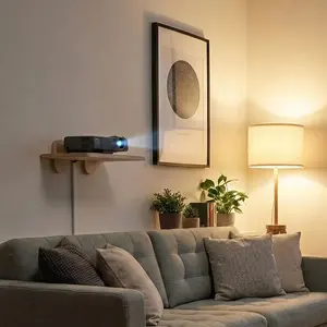 Support de projecteur en bois massif naturel, étagère de rangement pour projecteur, étagère en bois pour projecteur, étagère pour projecteur de style moderne du milieu du siècle - Product Image 1