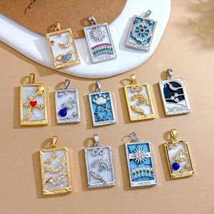 Pendentifs rectangulaires HD873 Mystic Tarot en or et argent bicolore, émail, zircon, lune, cœur, soleil, arc-en-ciel pour la fabrication de bijoux - Product Image 1