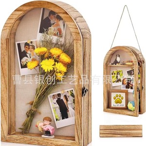 Wooden Photo Frame Display <b>Box</b> Solid Wood <b>Shadow</b> <b>Box</b> Hanging Wall Decor With 2 Layers For Home Decoration - Product Image 2