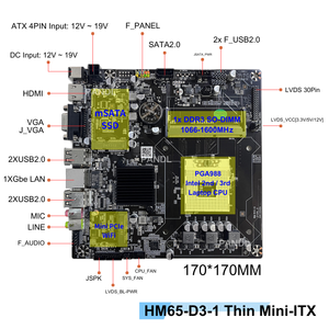 เมนบอร์ด HM65ขนาดเล็กพิเศษแบบ Mini-ITX รุ่นใหม่รองรับซีพียูแล็ปท็อป <span class=keywords><strong>Intel</strong></span> รุ่นที่2และ3, DDR3 SO‑DIMM, MSATA SSD และ SATA 2.0เมนบอร์ด HM65แบบ Mini‑ITX - Product Image 4