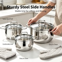 Ensemble de casseroles modernes en acier inoxydable triple couche avec couvercles en verre, style américain, écologique, compatible induction et lave-vaisselle