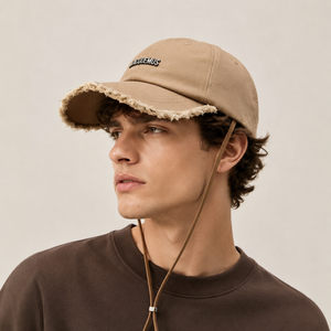 <span class=keywords><strong>Casquette</strong></span> de baseball décontractée en sergé de coton pour adulte, avec logo métallique personnalisé, effet vieilli, bords brossés à la main, style vintage, de haute qualité, avec cordon - Product Image 2