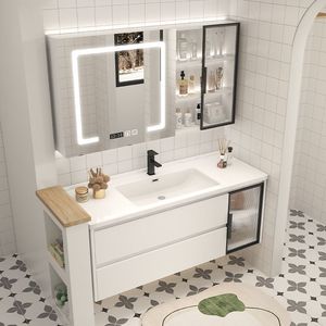 Modern Solid Wood & MDF Bathroom Vanity Unit with Ceramic Basin Wall-Mounted <b>Cabinet</b> and LED Mirror - Product Image 2