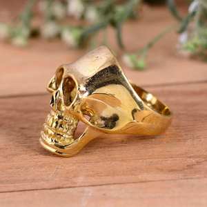 Anillo de Calavera de Latón Envejecido Hecho a Mano, Chapado en Oro de 14k, Anillo de Calavera para Hombre, Anillo de Latón, Anillos para Hombre - Product Image 2