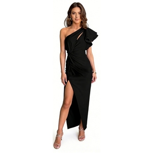 Vestido Maxi de un Solo Hombro con Volantes para Mujer, Vestido Ajustado con Abertura Frontal para Eventos Formales y de Noche - Product Image 6