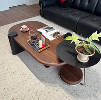 Ensemble de table basse en teck massif, minimaliste, moderne, durable, mobile, pour petit appartement, salon, maison, table à thé ovale design