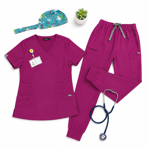 Conjunto <span class=keywords><strong>de</strong></span> Uniformes Médicos Rosa para Mujer, Tela Premium, Cuello en V, Múltiples Bolsillos, Uniforme <span class=keywords><strong>de</strong></span> Enfermería Personalizado para Hospital - Product Image 1