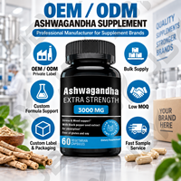 Capsules d'extrait d'Ashwagandha 20:1, complément alimentaire à base de plantes avec poivre noir, 60 unités, marque privée, fournisseur en gros OEM
