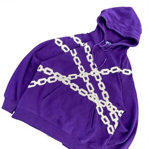 Sweat-shirt à capuche surdimensionné personnalisé avec impression en relief de chaîne blanche, manches régulières, en coton tricoté, streetwear pour homme, automne - Product Image 4