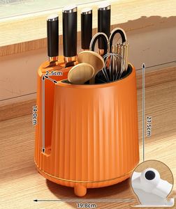 Support de cuisine multifonctionnel en plastique avec porte-couteaux rotatif, tube à baguettes intégré et conteneur de rangement alimentaire domestique - Product Image 2