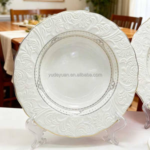 YDY売れ筋リビアチュニジアゴールドリム24個白磁器エンボスセラミックディナープレートとボウルセット食器 - Product Image 6