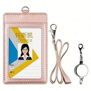 Popular PU Leather ID <b>Card</b> <b>Holder</b> with Telescopic Buckle Lanyard Collar Student Campus Accessory - Product Image 1