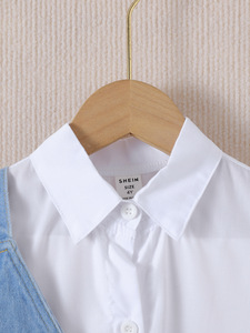 <span class=keywords><strong>Abbigliamento</strong></span> 2025 per ragazze a manica corta fodera bianca per ragazze vestito alla moda camicia con collo quadrato gilet per ragazze set di <span class=keywords><strong>abbigliamento</strong></span> per ragazze 2-7Y - Product Image 3