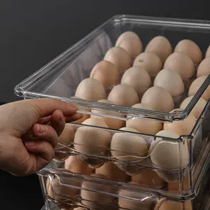 冷蔵庫の卵収納ボックス積み重ね可能なBPAフリーの透明な卵オーガナイザーコンテナ、冷蔵庫用の蓋付き卵トレイ付き
