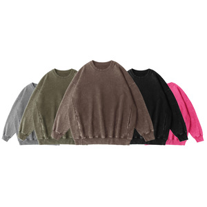 H5483 Streetwear Style Wholesale Custom 350 Gsm 100% Cotton Vintage Washed Sweatshirts Men Crewneck Sweatshirts - Product Image 1