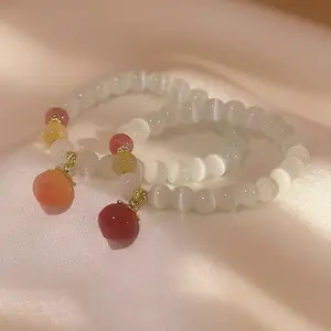 2022 New Elegant Opal Clang Pink Peach Bracelet with Round Beads Sweet Hand Accessories for Women