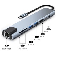 Station d'accueil TUTI Type C, adaptateur multiport, SD TF PD 100W HDTV 4k, port RJ45 Lan, hub USB 8 en 1 pour ordinateur portable/Mac
