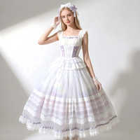 Robe longue Lolita JSK style manoir vintage, motif peinture à l'huile, avec bretelles, dentelle et jupe évasée, pour costume de cosplay princesse classique pour fête du thé