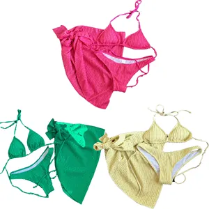2023 New Stylish Western Style Sexy Ladies Push-up Bikinis Solid Swimwear Three-Piece Sets High Waist Lace Up Bikini