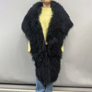 ジャンココ新作 ロングシープファースカーフ ショール カスタム ふわふわ 本物のモンゴル産ファースカーフ 女性用 - Product Image 1