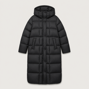 <b>Men's</b> <b>Long</b> <b>Black</b> Down <b>Coat</b> Hooded Straight Body Thick Padded Breathable Regular Sleeve Solid Color Single Button Closure - Product Image 2