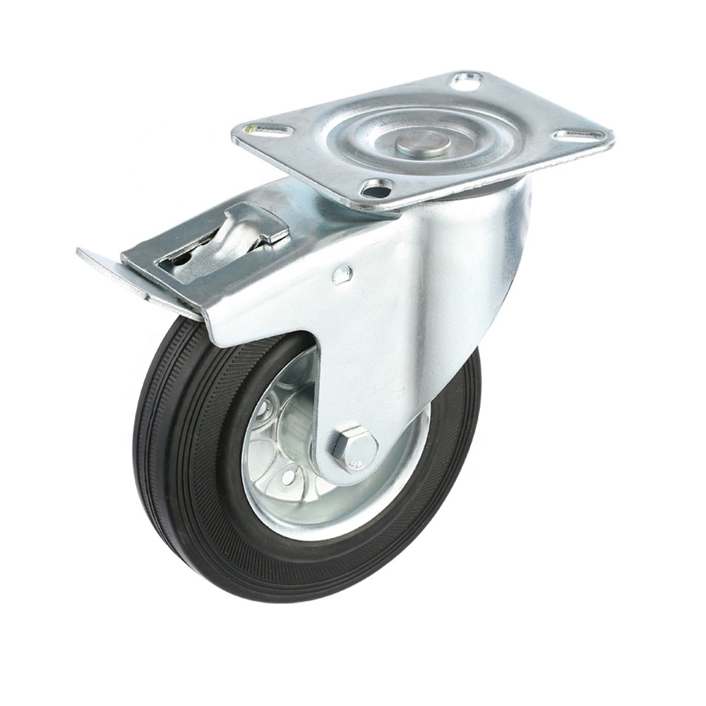 6 inch industrial caster heavy duty rubber cart wheel with locking 150mm brake type caster wheel rubber wheel