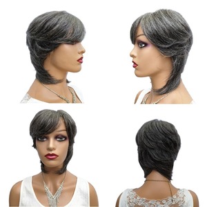 Cabello Humano Virgen Chino para Peluca, Tejido a Máquina, Estilo Corto, Sin Pegamento, HD, Gris Oscuro/Gris Claro/Azul Grisáceo, 8 Pulgadas - Product Image 4