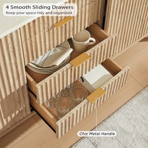 <span class=keywords><strong>Buffet</strong></span> moderne à 60 pouces avec portes coulissantes et 4 tiroirs, bar à café avec rangement, dessus en faux marbre pour salle à manger et salon - Product Image 6