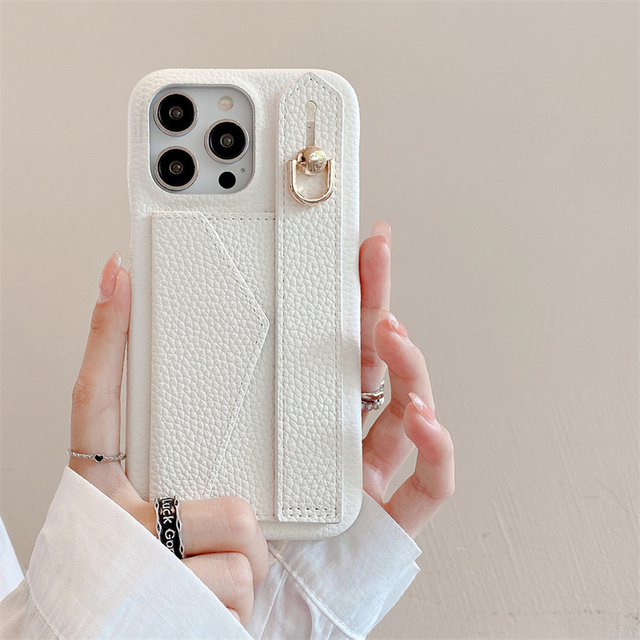 Luxury Leather Wallet Card Case for iPhone 11 12 13 14 15 16 Pro Max Plus Phone Bag Cover With Wrist Strap