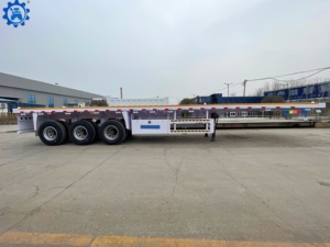 รถพ่วงพื้นเรียบ 3 เพลา ขนาด 20 ฟุต 40 ฟุต 45 ฟุต 53 ฟุต สำหรับขนส่งตู้คอนเทนเนอร์ รถพ่วงกึ่งพ่วงพื้นเรียบสำหรับขาย - Product Image 2