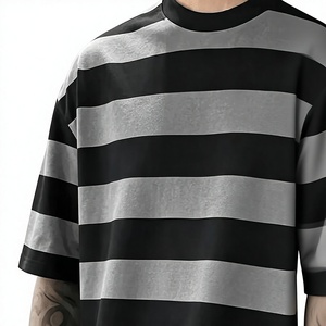 Camiseta de Manga Corta para Hombre, Talla Grande, Teñida con Hilo, a Rayas, Cuello Redondo, Informal, de Punto, Corte Regular, Antiarrugas, Diseño Estampado - Product Image 3