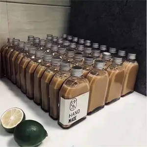 Phẳng Flask Shape với nắp nhôm cho Iced Cold brew cà phê 100ml 200ml 250ml 350ml 500ml chai thủy tinh