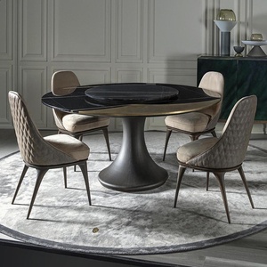 <b>Dining</b> <b>Tables</b> and Chairs <b>Set</b> <b>Dining</b> Chair Luxury High End <b>Round</b> Marble Dinning <b>Table</b> <b>Set</b> Black <b>4</b> Seater Chairs Modern Lu-divano0 - Product Image 1