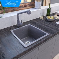 Évier de cuisine Kadelg sous plan, moderne, à cuve unique, en quartz, avec robinet à un trou, finition brossée, épaisseur 13 mm, homologué CE, modèle populaire 2023