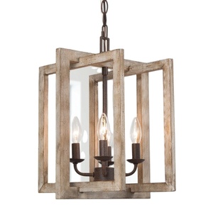 <span class=keywords><strong>Lampadario</strong></span> Rustico Americano Retrò, Lampada a Sospensione Quadrata in Ferro Battuto e Legno per Sala da Pranzo - Product Image 1