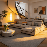 Ensemble de canapés pour salon, style italien, pour un minimalisme pur, 3 places, marron, en forme de L, canapé moderne de luxe en cuir véritable