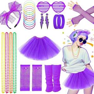 Jaren 80 Verkleedkleding Regenboog Kostuum Accessoires Set Tutu Rok Been Warmer Visnet Handschoenen Bril Oorbellen Ketting Hoofdband - Product Image 5