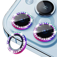 Protection d'objectif d'appareil photo en verre trempé anti-rayures avec effet diamant scintillant, dureté 9H, pour 14/15/16 Pro Max & 13/12/11