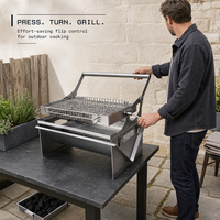 Gril de camping et pique-nique rotatif au charbon de bois, pliable, avec grille de retournement facile pour barbecue - HDT04