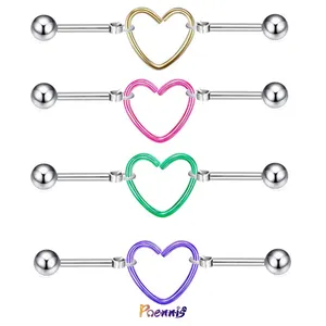 POENNIS Stainless Steel Industrial Barbells With Heart Shape Cartilage Ear Piercing Body Jewelry