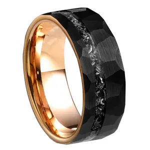 Black Meteorolite ring for Men's Tungsten Band Fashion Ring meteorolite ring rose gold