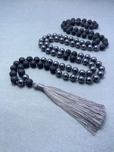 Collier de prière Mala bouddhiste Ja Pa Mala en hématite et pierre de lave, noué à la main, 108 perles, avec pampille, pour la récitation - Product Image 6
