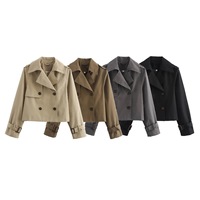 Manteau Trench Court Femme Tendance à Revers Double Boutonnage Ample Manches Longues Idéal pour le Bureau, les Trajets Quotidien, les Rendez-vous et les Sorties du Week-end