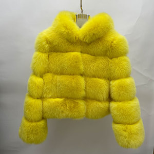 Giacca di pelliccia da <span class=keywords><strong>donna</strong></span> di alta qualità con cappuccio invernale con stile corto stile personalizzabile di colore <span class=keywords><strong>giallo</strong></span> - Product Image 4