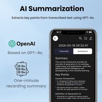 Grabadora de voz IA inteligente de 64GB con transmisión de datos de aplicación inalámbrica Integración ChatGPT Transcriptor de formato de audio WAV Función de nota