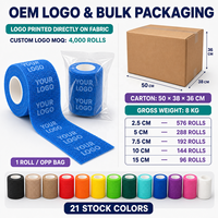 Venda elástica cohesiva de 10 cm y 21 colores con logo personalizado impreso en tela, transpirable, autoadhesiva, sin látex, para deportes