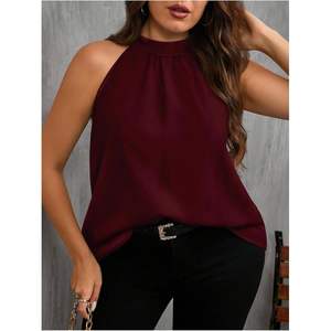 Blusa Halter sin Mangas de Gasa con Cuello Simulado para Mujer, Tallas Grandes, Largo Regular, Elegante para Oficina - Product Image 3